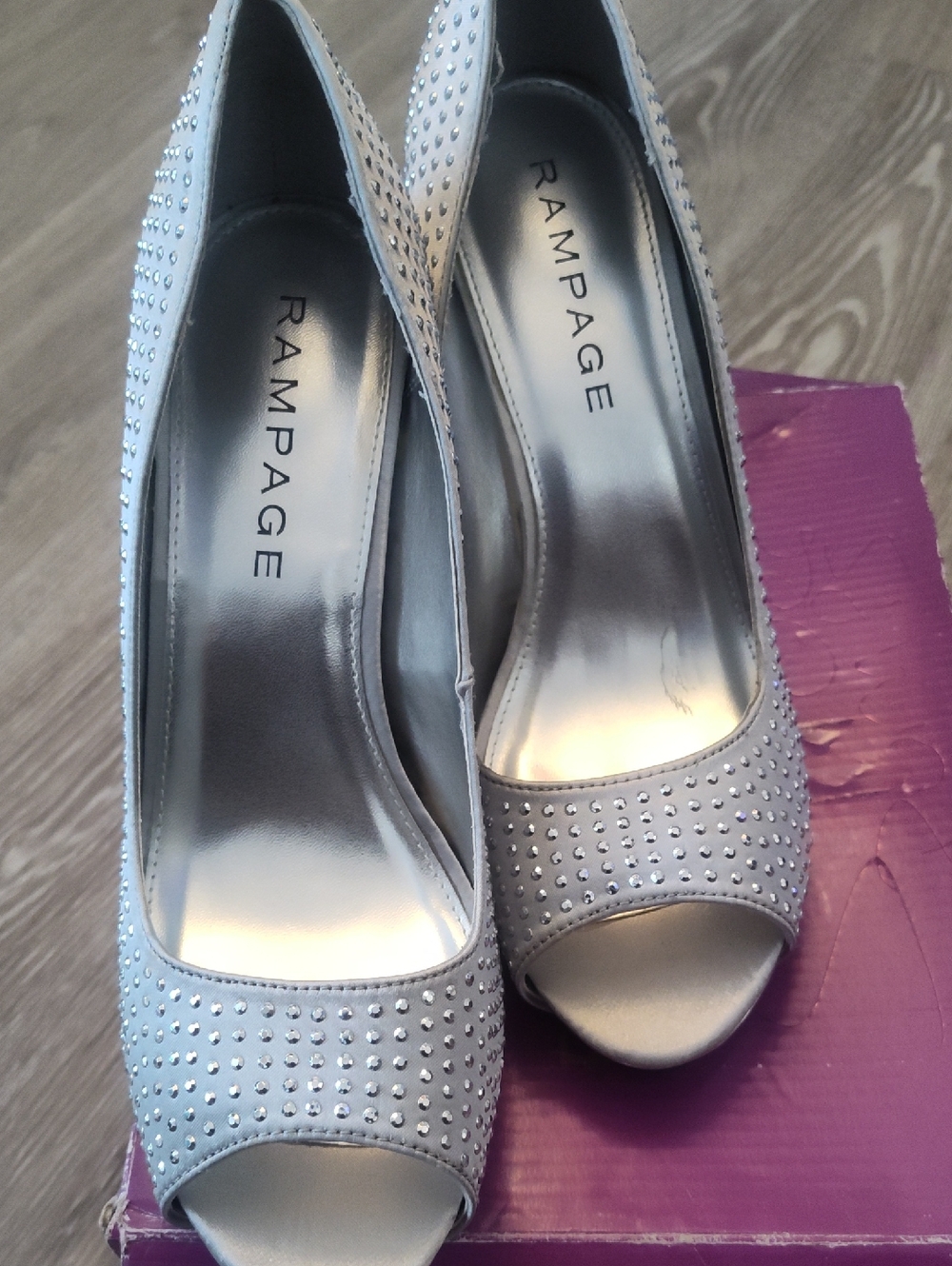 Rampage Silver Crystal Peep-Toe Heels